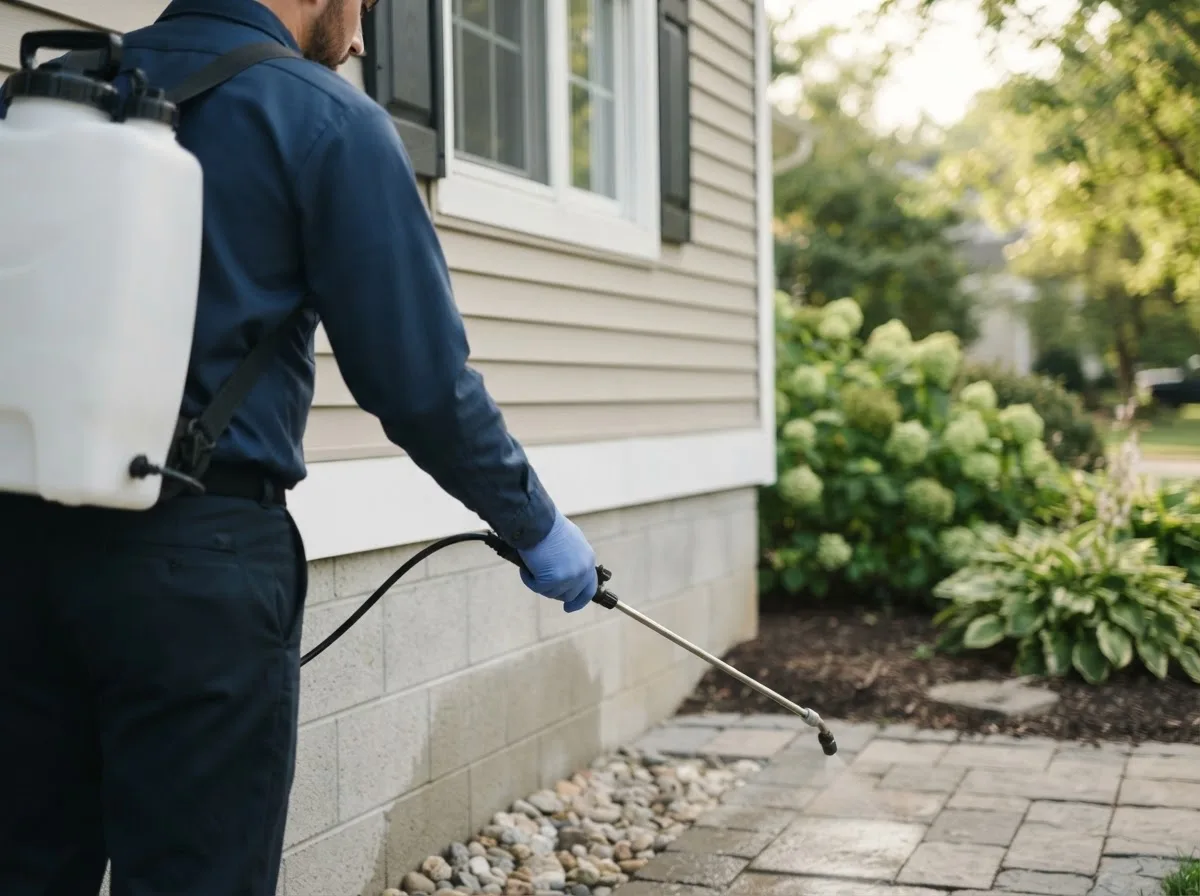 Pest control technician inspecting a home in Troup, TX